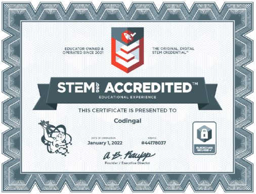 Codingal Stem.org accrediation certificate