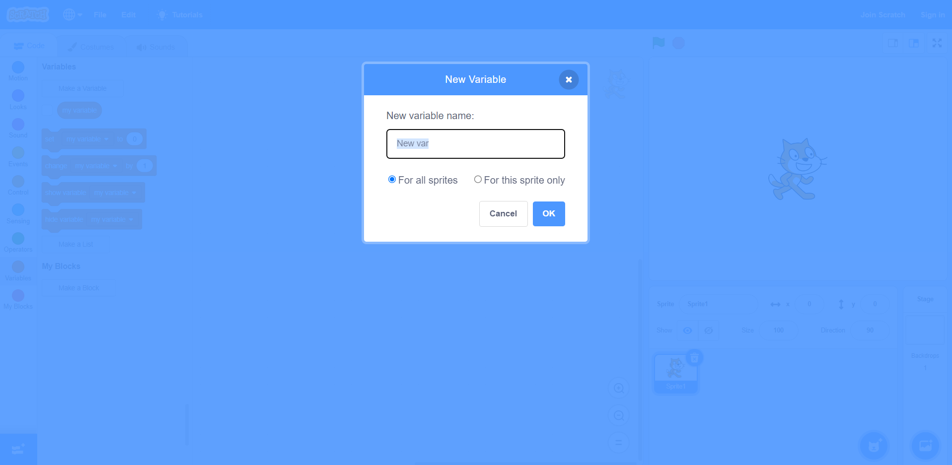 Making a variable in Scratch