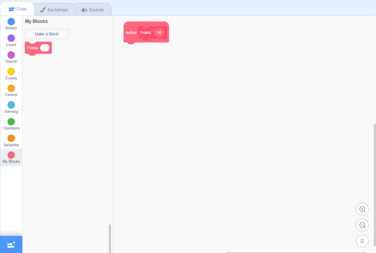 Scratch stage of custom block