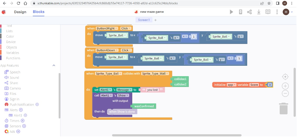 Maze game in Thunkable