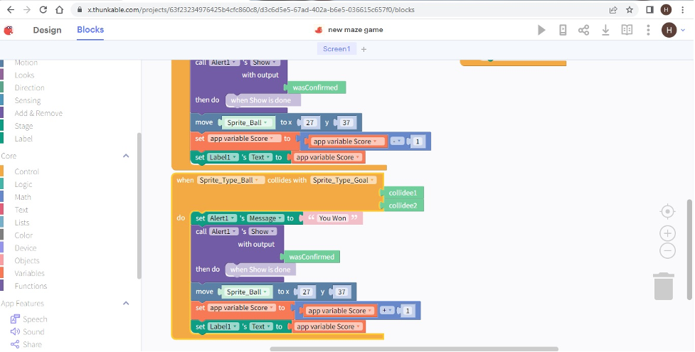 Maze game in Thunkable
