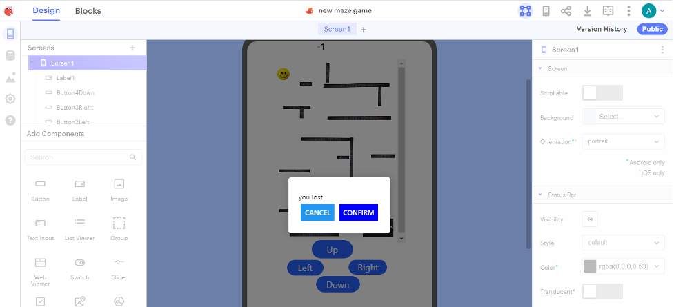 Maze game in Thunkable