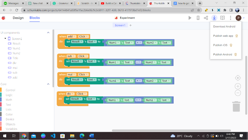 get started with Thunkable