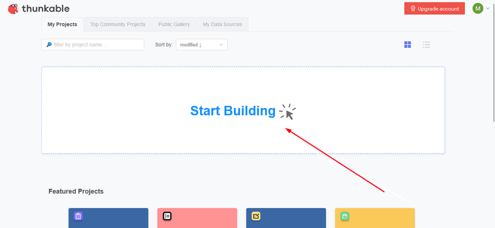 Start Building in Thunkable