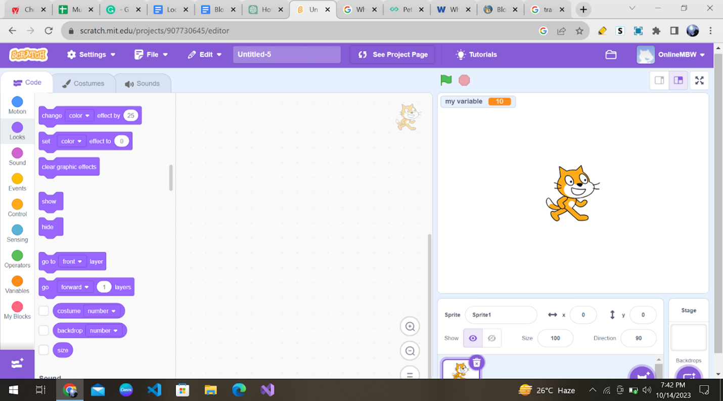 Identify four sensing blocks used in Scratch and describe what they do.