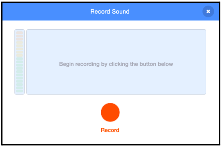 Record button to record sound in Scratch coding project for scratch coding beginners