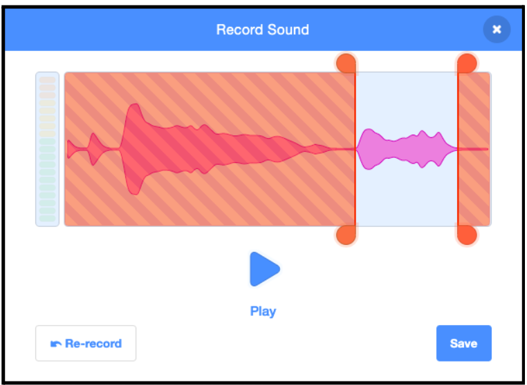 Editing recorded music in Scratch coding project for scratch coding beginners