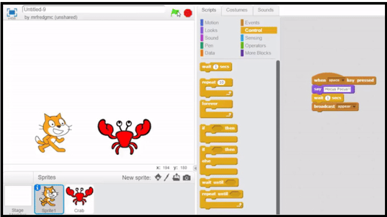 Setting up broadcast in Scratch coding