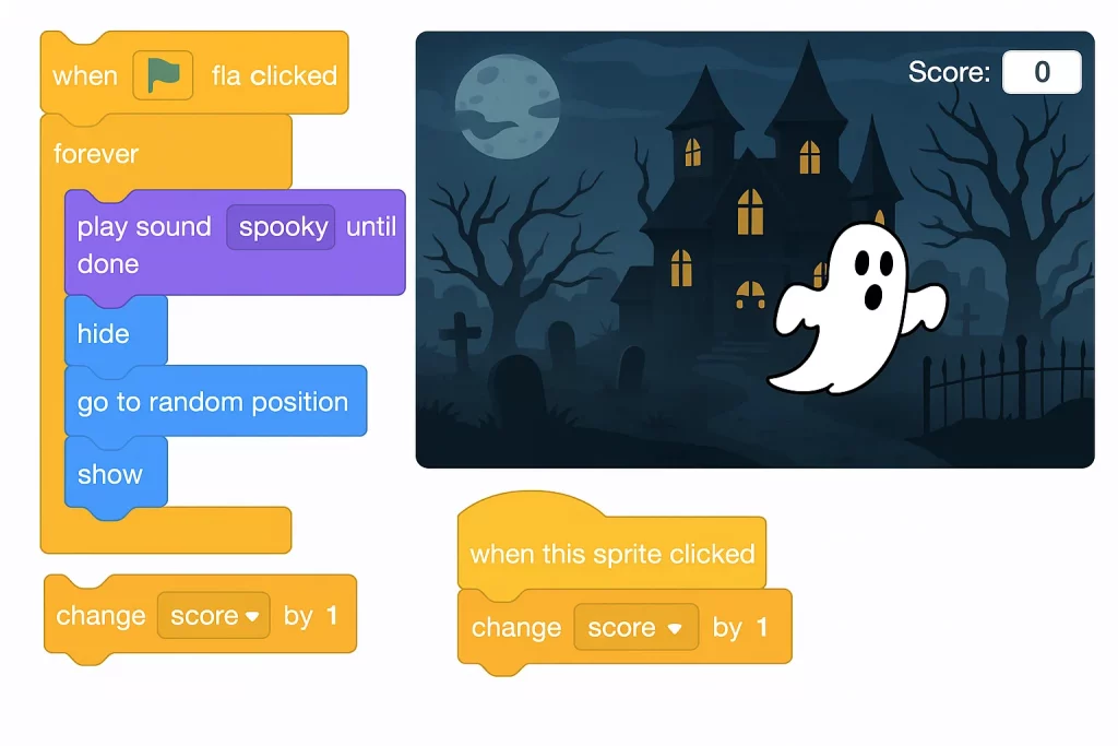 spooky ghost game in halloween